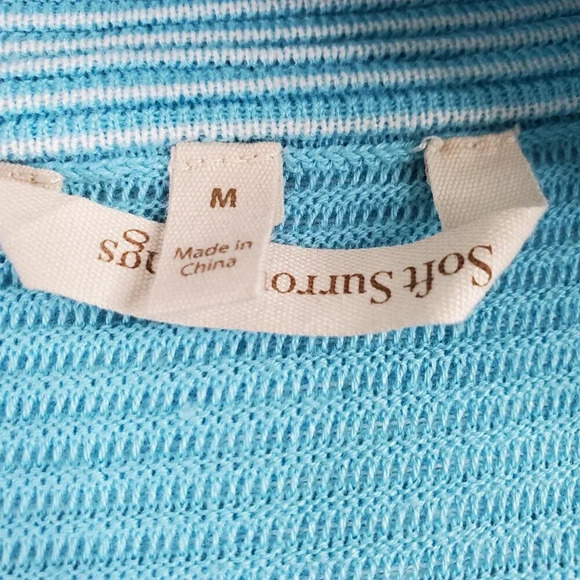 Soft Surroundings Corcovado Zip Sweater Womens Medium Blue White Ribbed Long - Picture 4 of 16